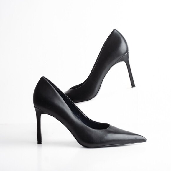 Massimo Dutti Studio Womens Heels Pumps Court Black Leather Pointed US 9 EU 40 - Picture 2 of 8